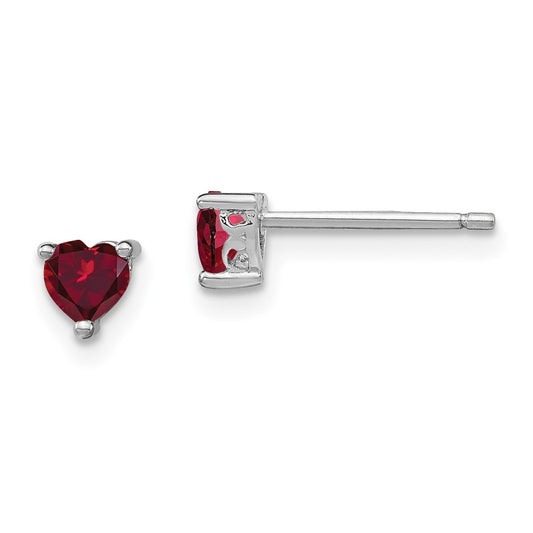 Sterling Silver 4mm Heart Created Ruby Post Earrings