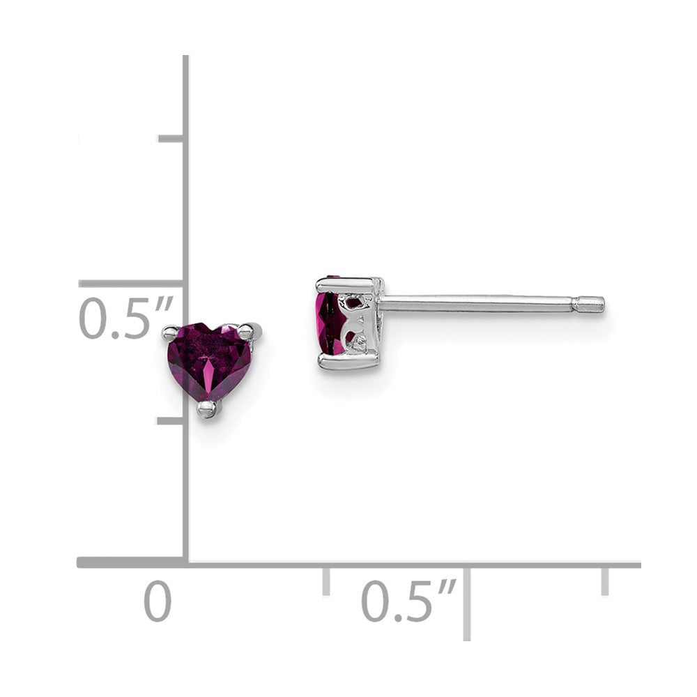 Sterling Silver 4mm Heart Rhodolite Garnet Post Earrings