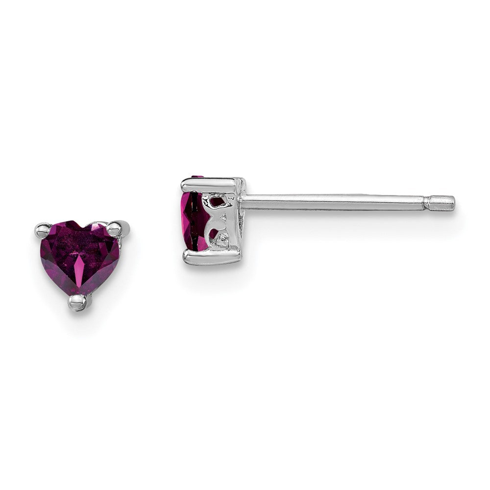 Sterling Silver 4mm Heart Rhodolite Garnet Post Earrings