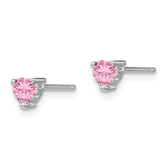 Sterling Silver 4mm Heart Created Pink Sapphire Post Earrings