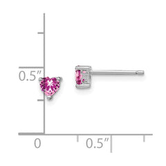 Sterling Silver 4mm Heart Created Pink Sapphire Post Earrings