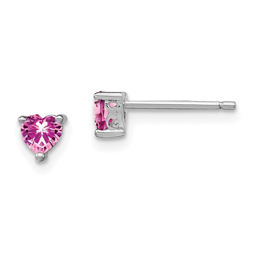 Sterling Silver 4mm Heart Created Pink Sapphire Post Earrings