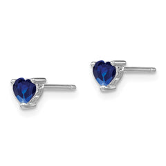 Sterling Silver 4mm Heart Created Sapphire Post Earrings