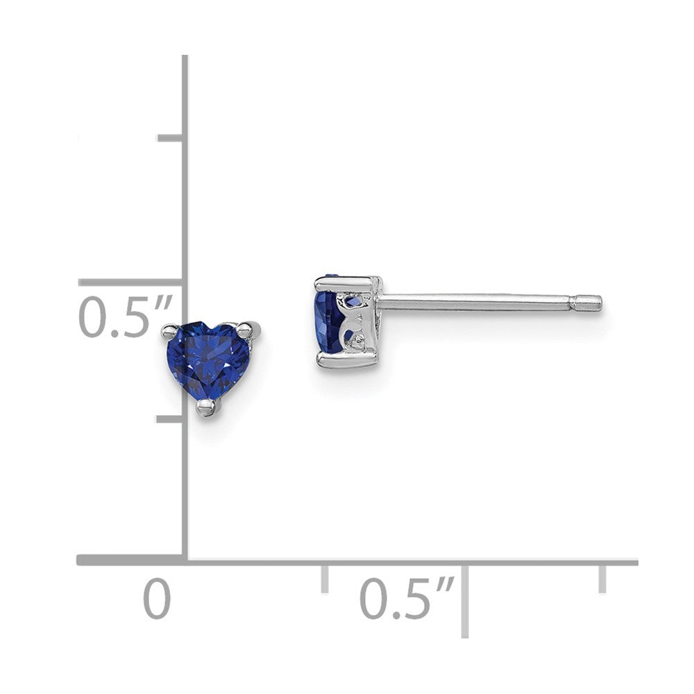 Sterling Silver 4mm Heart Created Sapphire Post Earrings