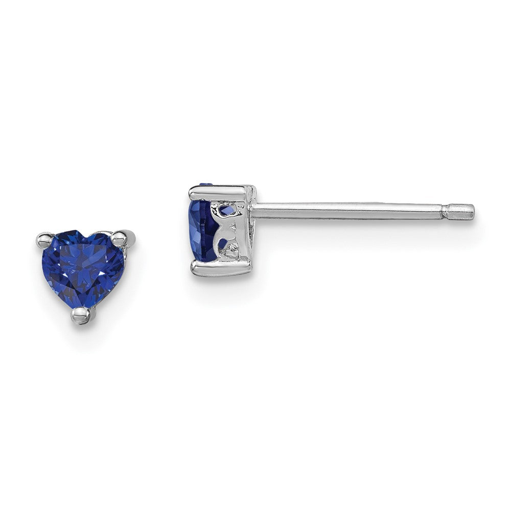 Sterling Silver 4mm Heart Created Sapphire Post Earrings