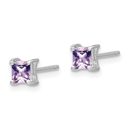 Sterling Silver 4mm Princess Rhodolite Garnet Post Earrings