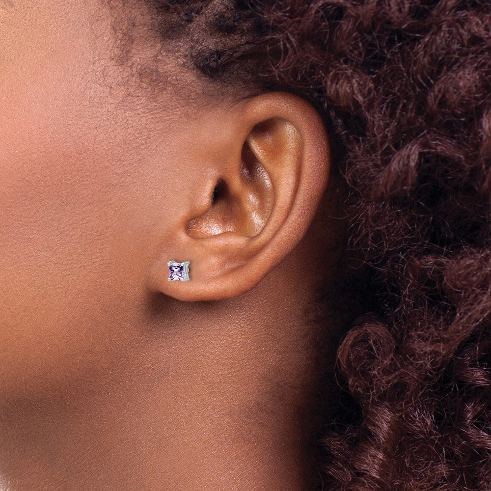 Sterling Silver 4mm Princess Rhodolite Garnet Post Earrings