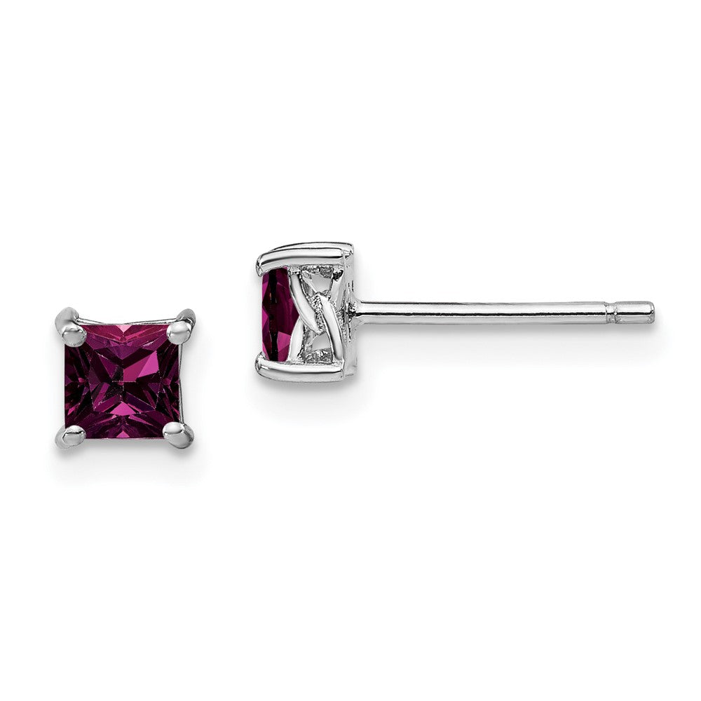 Sterling Silver 4mm Princess Rhodolite Garnet Post Earrings