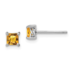 Sterling Silver 4mm Princess Citrine Post Earrings