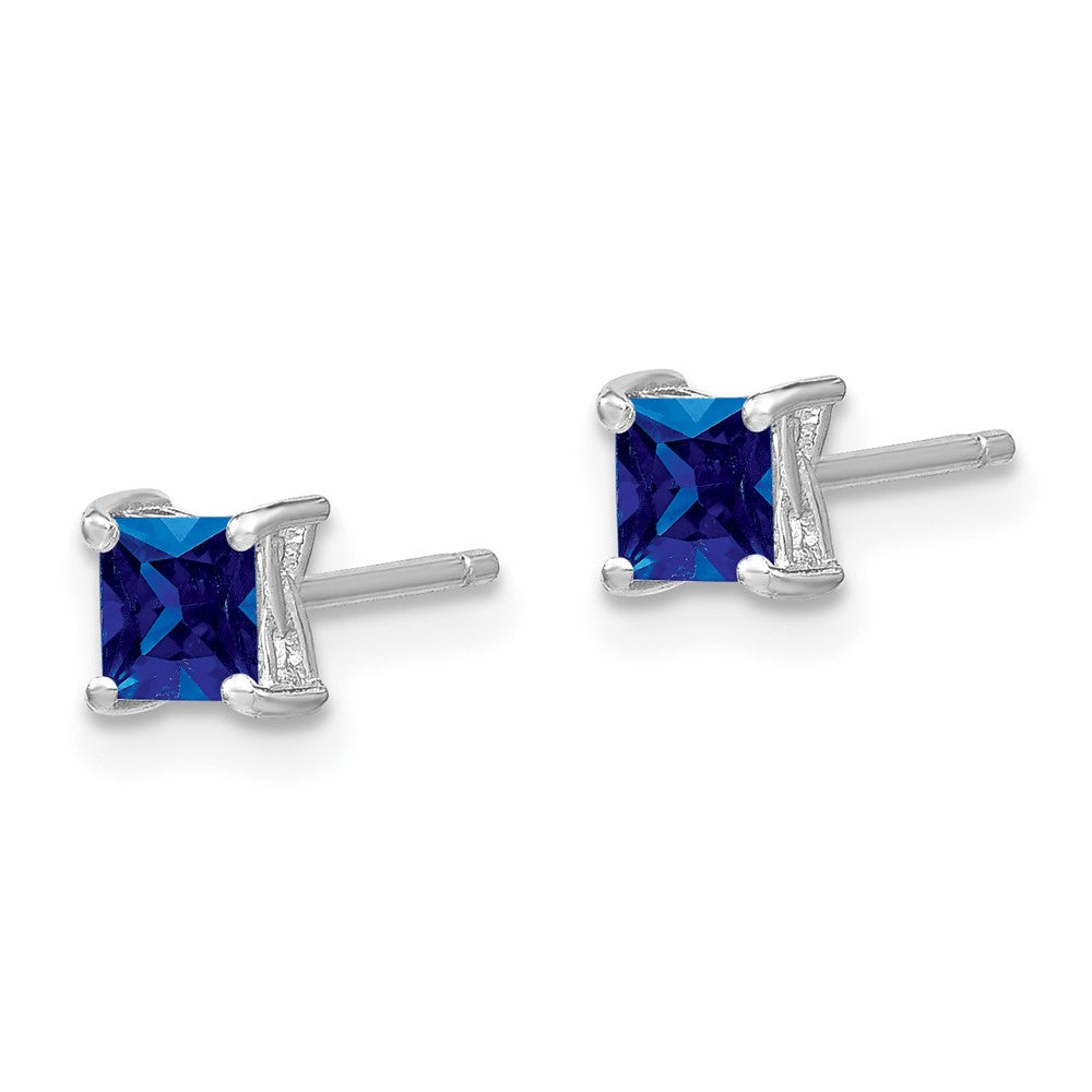 Sterling Silver 4mm Princess Created Sapphire Post Earrings