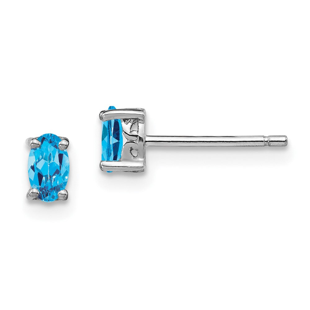 Rhodium-plated Sterling Silver 5x3mm Oval Swiss Blue Topaz Post Earrings
