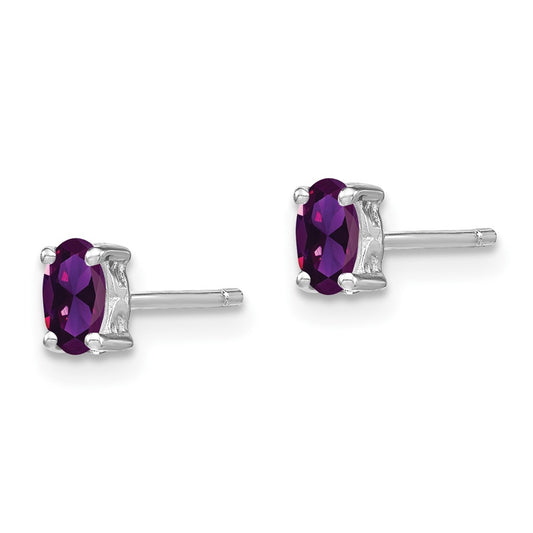 Rhodium-plated Sterling Silver 5x3mm Oval Amethyst Post Earrings