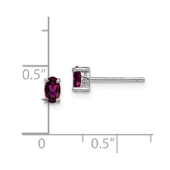 Rhodium-plated Sterling Silver 5x3mm Oval Rhodolite Garnet Post Earrings