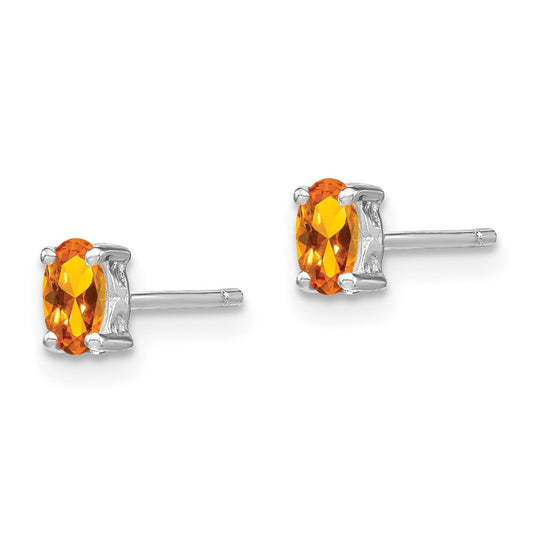 Rhodium-plated Sterling Silver 5x3mm Oval Citrine Post Earrings