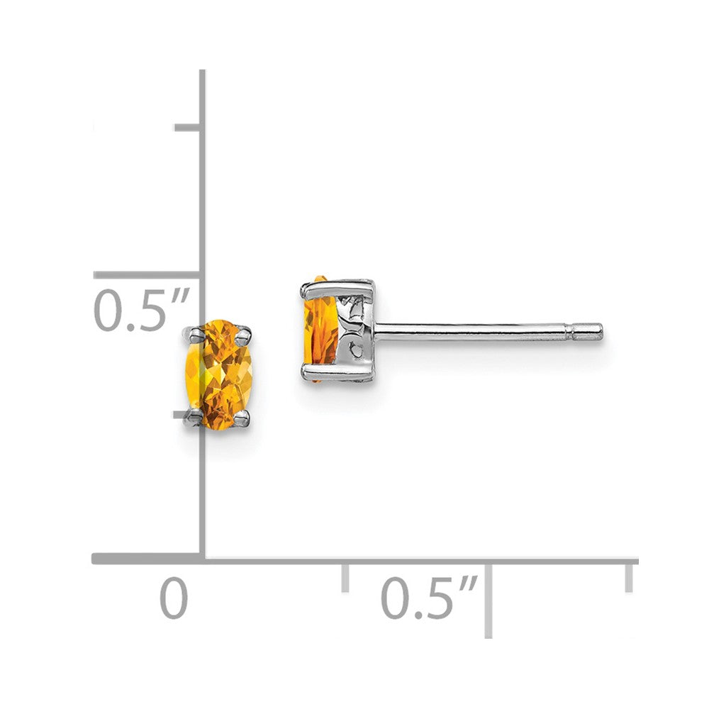 Rhodium-plated Sterling Silver 5x3mm Oval Citrine Post Earrings