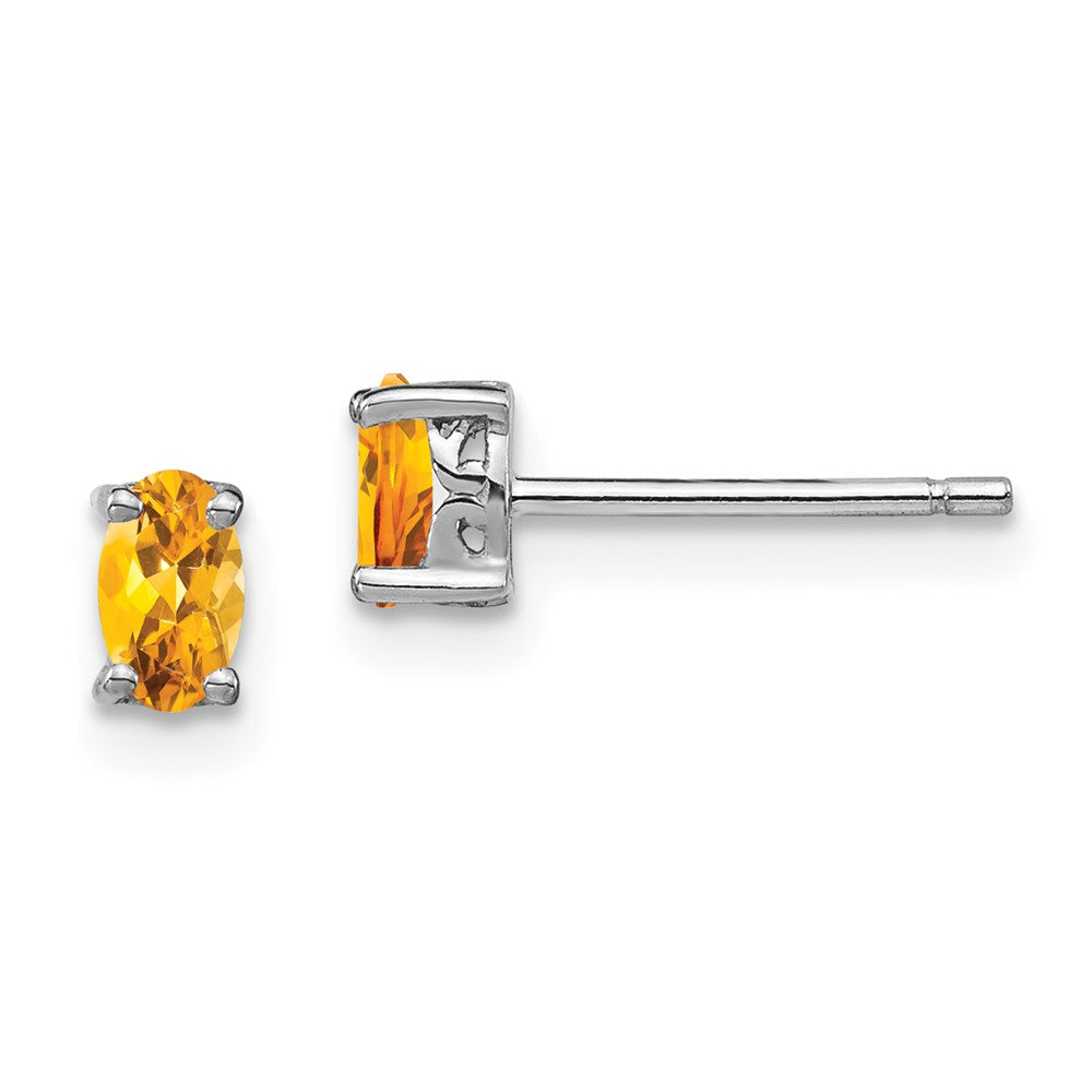 Rhodium-plated Sterling Silver 5x3mm Oval Citrine Post Earrings