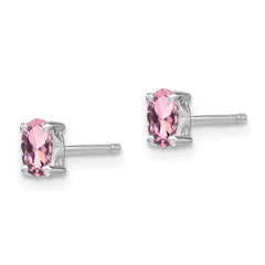 Rhodium-plated Sterling Silver 5x3mm Oval Created Pink Sapphire Post Earrin