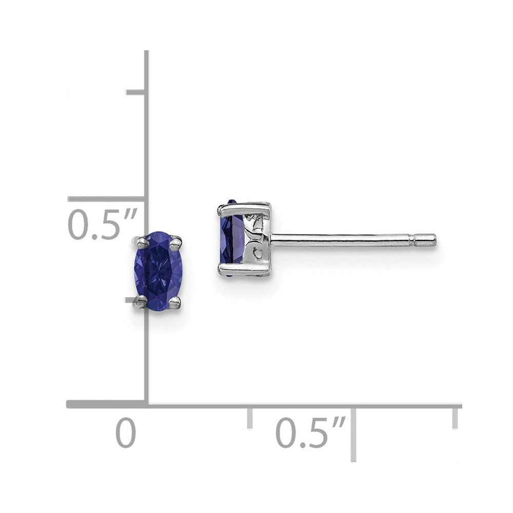 Rhodium-plated Sterling Silver 5x3mm Oval Created Sapphire Post Earrings