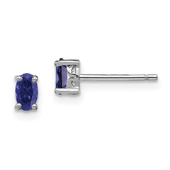 Rhodium-plated Sterling Silver 5x3mm Oval Created Sapphire Post Earrings