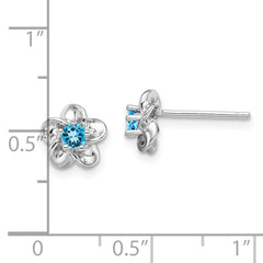 Rhodium-plated Sterling Silver Floral Blue Topaz Post Earrings