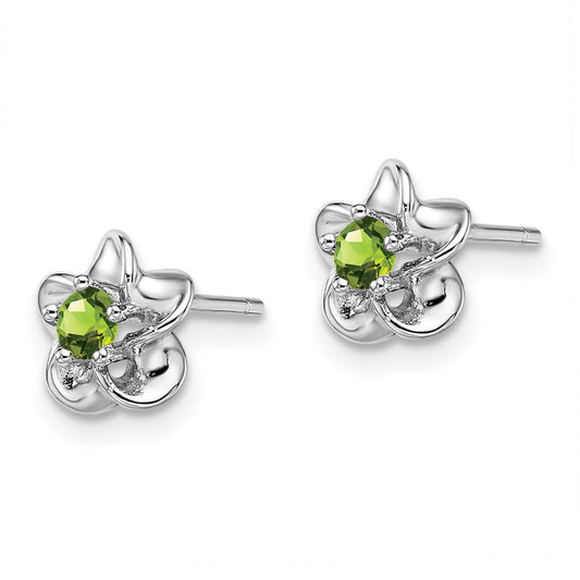 Rhodium-plated Sterling Silver Floral Peridot Post Earrings