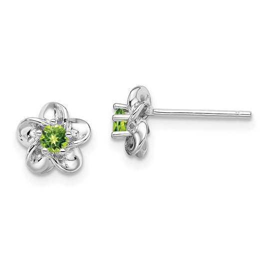 Rhodium-plated Sterling Silver Floral Peridot Post Earrings