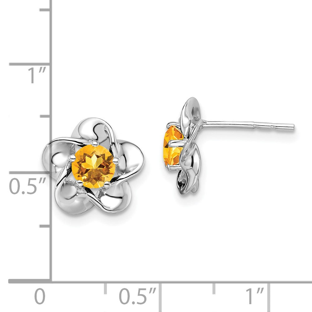 Rhodium-plated Sterling Silver Floral Citrine Post Earrings