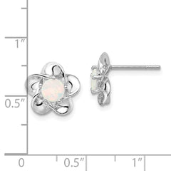 Rhodium-plated Sterling Silver Floral Created Opal Post Earrings