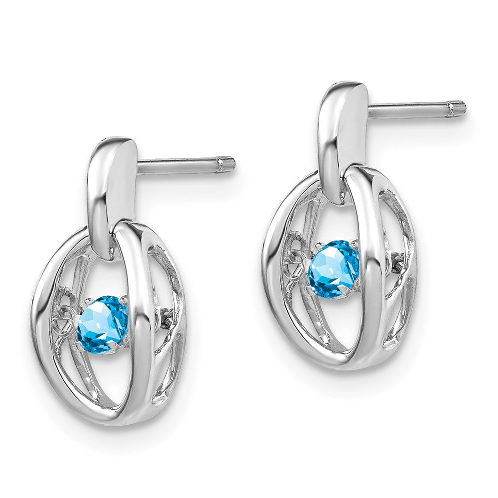 Rhodium-plated Sterling Silver Blue Topaz Birthstone Vibrant Earrings