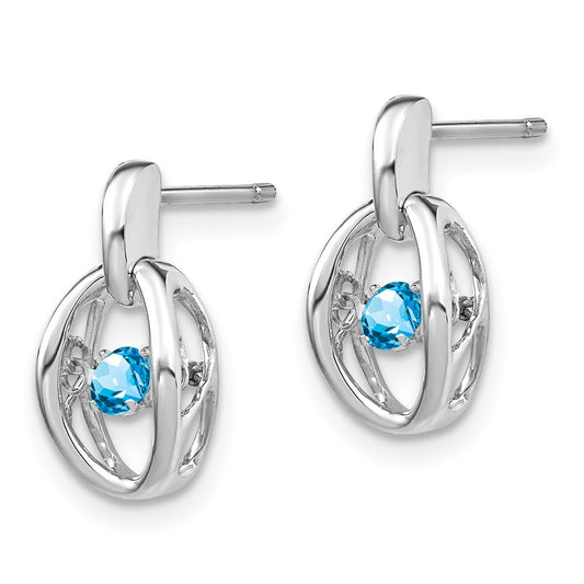 Rhodium-plated Sterling Silver Blue Topaz Birthstone Vibrant Earrings