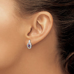 Rhodium-plated Sterling Silver Amethyst Birthstone Vibrant Earrings