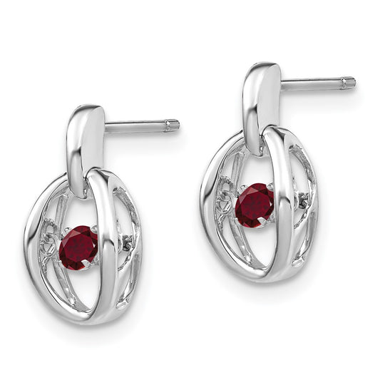 Rhodium-plated Sterling Silver Created Ruby Birthstone Vibrant Earrings