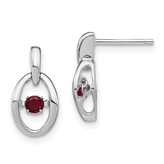 Rhodium-plated Sterling Silver Created Ruby Birthstone Vibrant Earrings