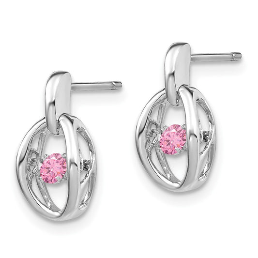 Rhodium-plated Sterling Silver Pink CZ Birthstone Vibrant Earrings