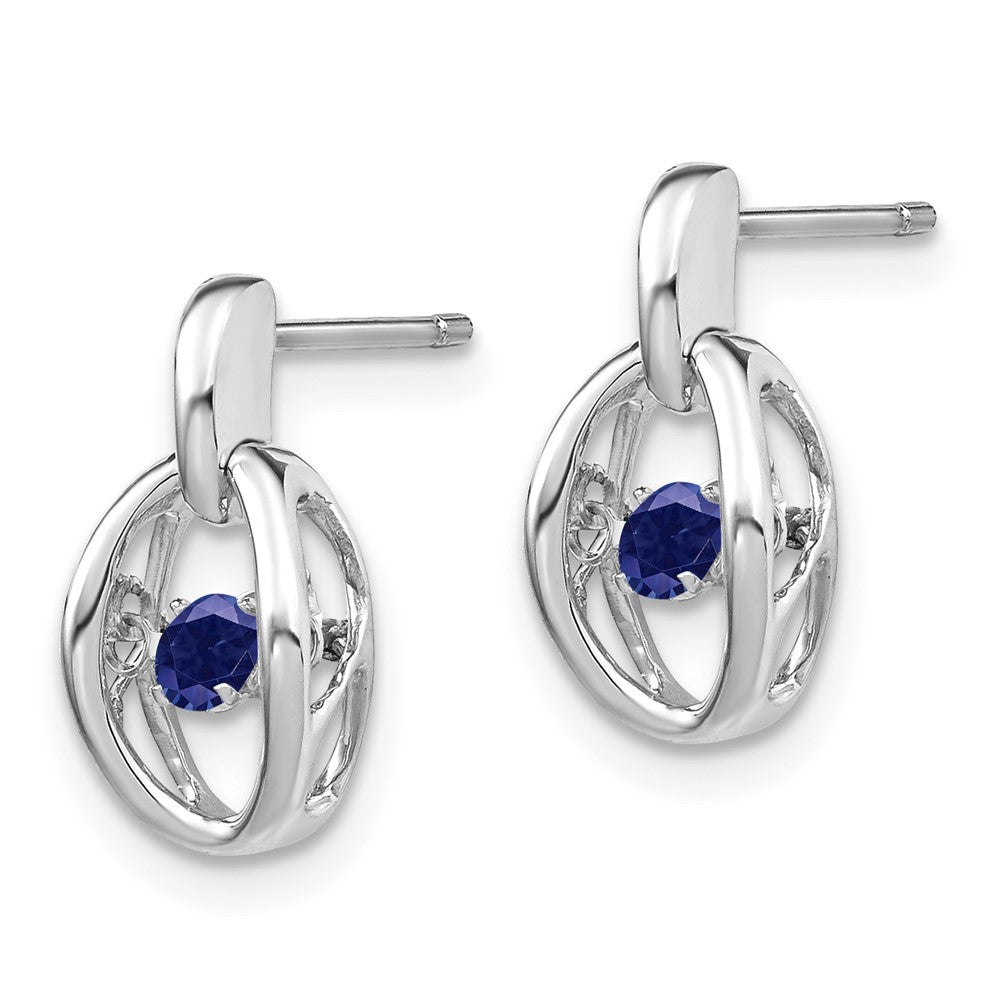 Rhodium-plated Sterling Silver Created Blue Sapphire Birthstone Vibrant Earrings