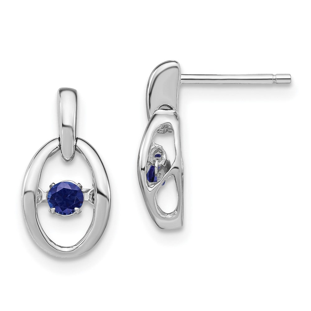 Rhodium-plated Sterling Silver Created Blue Sapphire Birthstone Vibrant Earrings