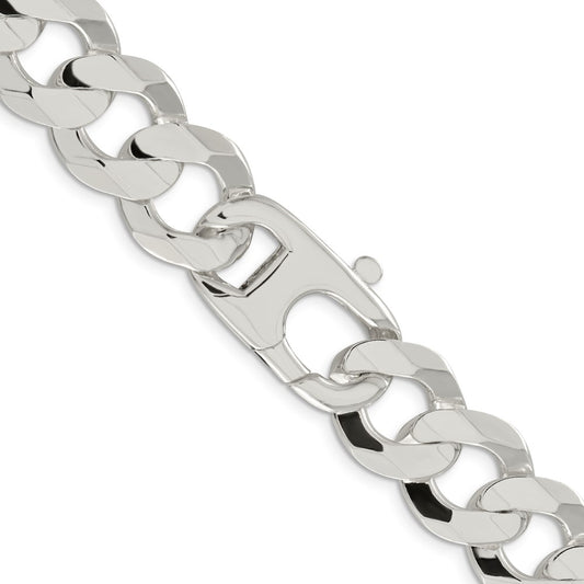 Sterling Silver 15.75mm Concave Beveled Curb Chain