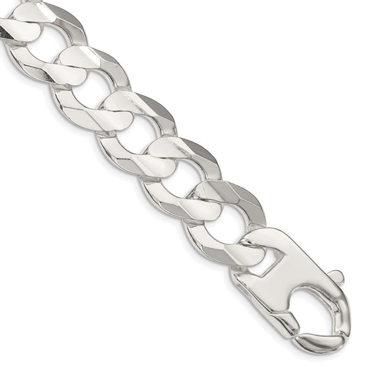 Sterling Silver 15.75mm Concave Beveled Curb Chain