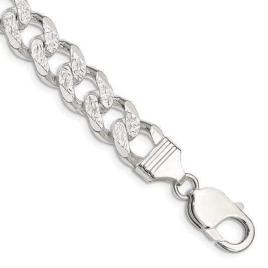 Sterling Silver 10.5mm Pave Curb Chain