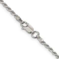 Cadena de cuerda con corte de diamante de 1,85 mm de plata rodiada