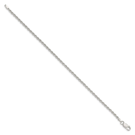 Cadena de cuerda con corte de diamante de 2,25 mm de plata de ley