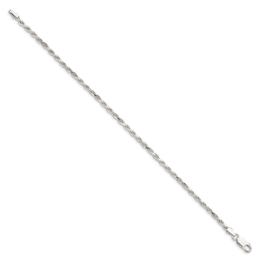 Cadena de cuerda con corte de diamante de 2,5 mm de plata de ley