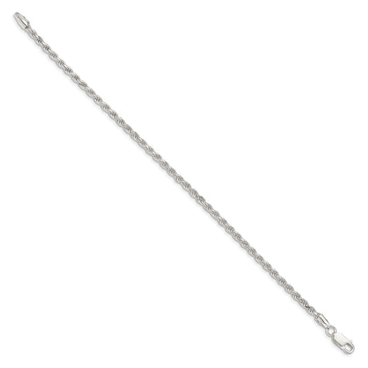 Cadena de cuerda con corte de diamante de 2,75 mm de plata de ley