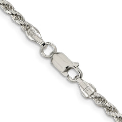 Cadena de cuerda con corte de diamante de 2,75 mm de plata rodiada