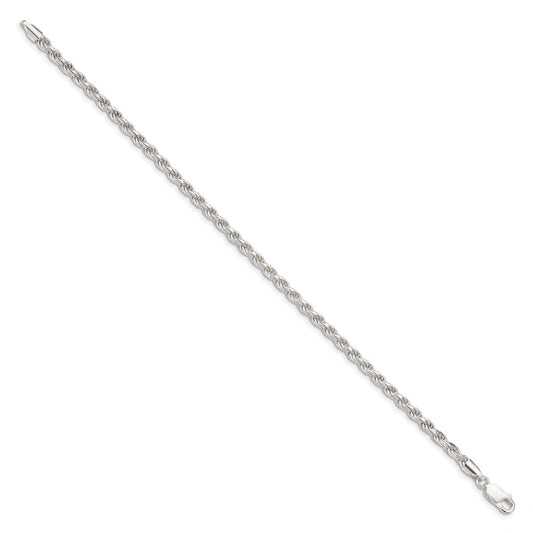 Cadena de cuerda con corte de diamante de 3 mm de plata de ley