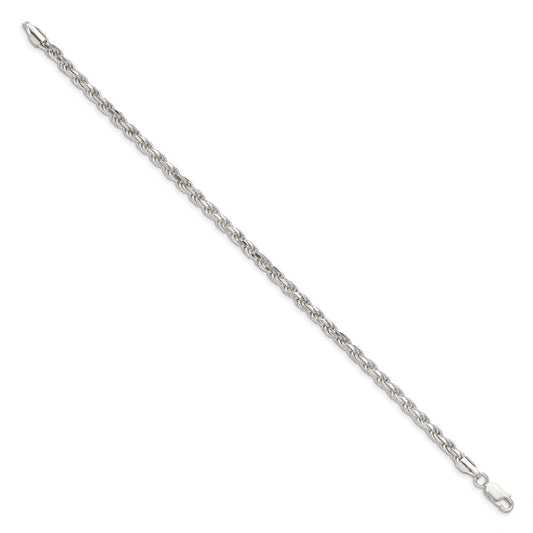 Cadena de cuerda con corte de diamante de 3,5 mm de plata de ley