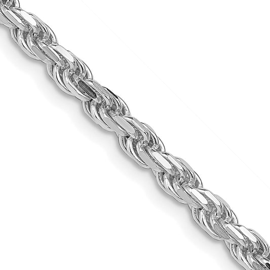 Rhodium-plated Silver 3.5mm Diamond-cut Rope Chain