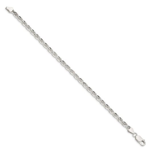 Cadena de cuerda con corte de diamante de 4,25 mm de plata de ley