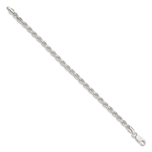 Cadena de cuerda con corte de diamante de 4,75 mm de plata de ley