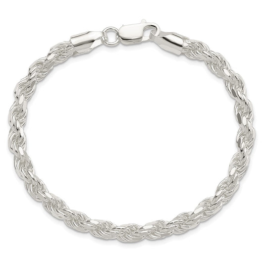 Cadena de cuerda con corte de diamante de 5,75 mm de plata de ley